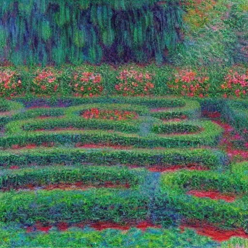 Image similar to A Hedge Maze by Claude Monet