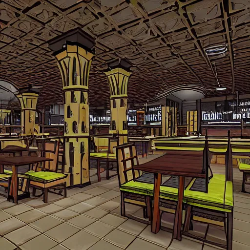 Prompt: interior of a mcdonald's in the style of gothic, circa 1 9 9 9, hyper detailed, 8 k