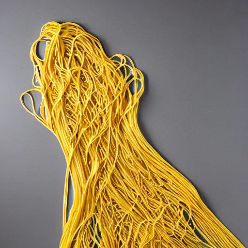 Image similar to a dress made out of spaghetti