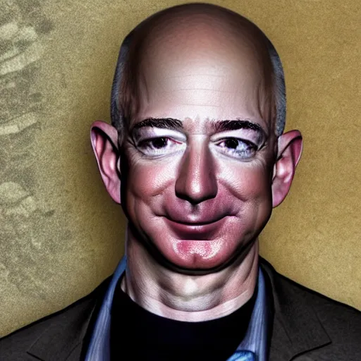 Image similar to closeup of jeff bezos who has a dirty face on the street experiencing homelessness