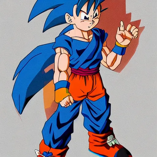 Image similar to goku, in a sonic costume, Trending on Artstation, Hiroaki Tsutsumi style