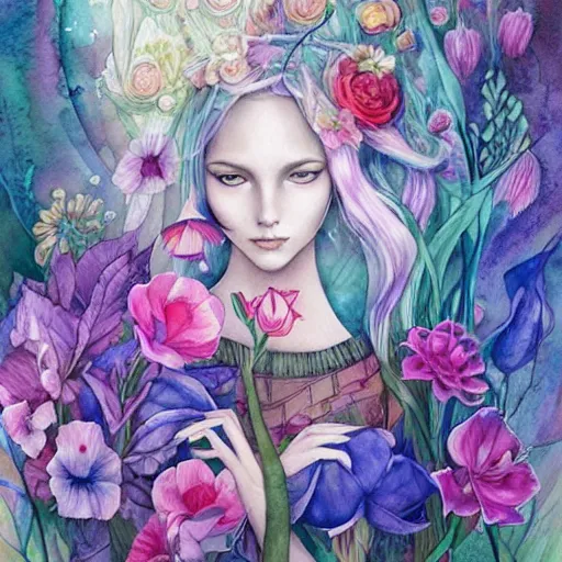 Prompt: watercolor garden by anna dittmann