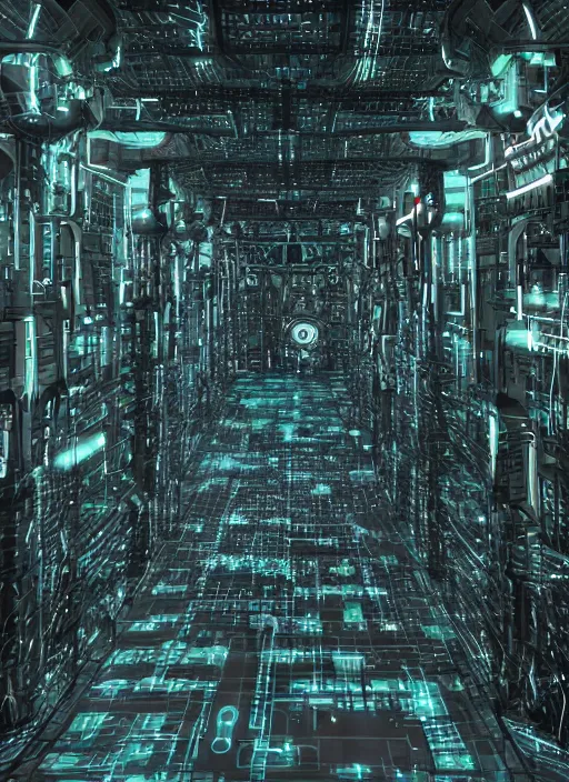 Image similar to photo of a cybernetic dungeon