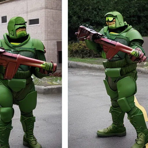 Image similar to doomguy from doom 2 cosplay, photography