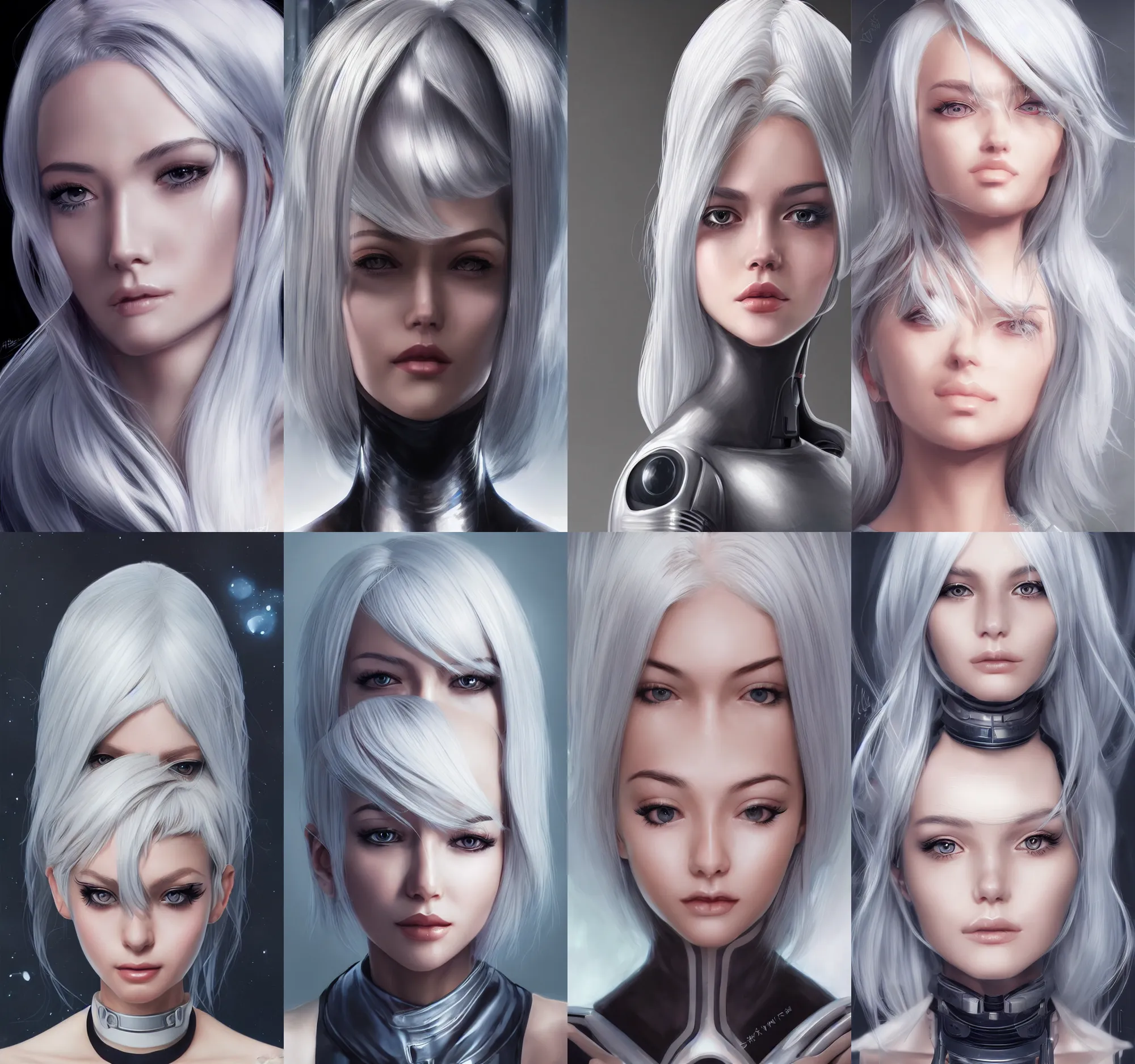 Prompt: a close up portrait of a scientist android girl with silver hair by artgerm and wlop