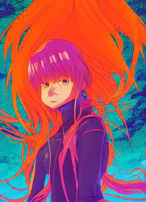 Prompt: a beautiful ultra detailed line art illustration of asuka langley souryuu, centered, by dan mumford and moebius and beeple, trending on artstation, pastel color, dim dusk lighting, cinematic lighting, detailed lighting, volumetric lighting, realistic, f 8, 4 k hd wallpaper, poster, yellow and purple color scheme