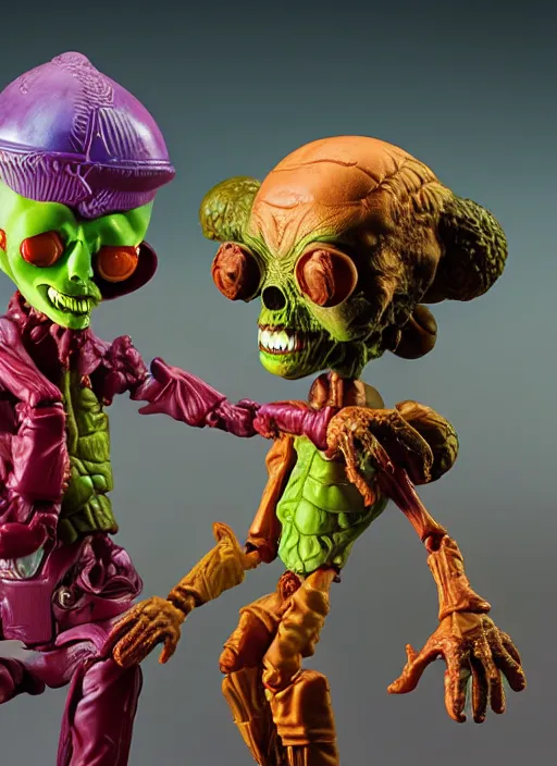 Image similar to hyperrealistic rendering, tim burton's mars attacks by richard corben and jeff easley, product photography, action figure, sofubi, studio lighting, colored gels, rimlight, backlight
