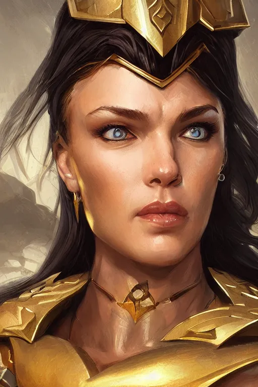 Image similar to amazon valkyrie athena, d & d, fantasy, portrait, highly detailed, headshot, digital painting, trending on artstation, concept art, sharp focus, illustration, art by artgerm and greg rutkowski and magali villeneuve