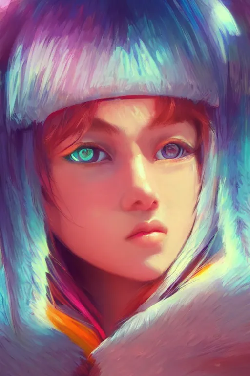 Prompt: cute eskimo girl, vivid colors, high details, cinematic, 8k resolution, beautiful detailed, photorealistic, digital painting, artstation, concept art, smooth, sharp focus, illustration, fantasy background, artstation trending, octane render, unreal engine