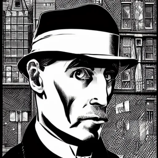 Prompt: portrait of sherlock holmes, mash - up between mc escher and vincent van gogh, marvel comics style