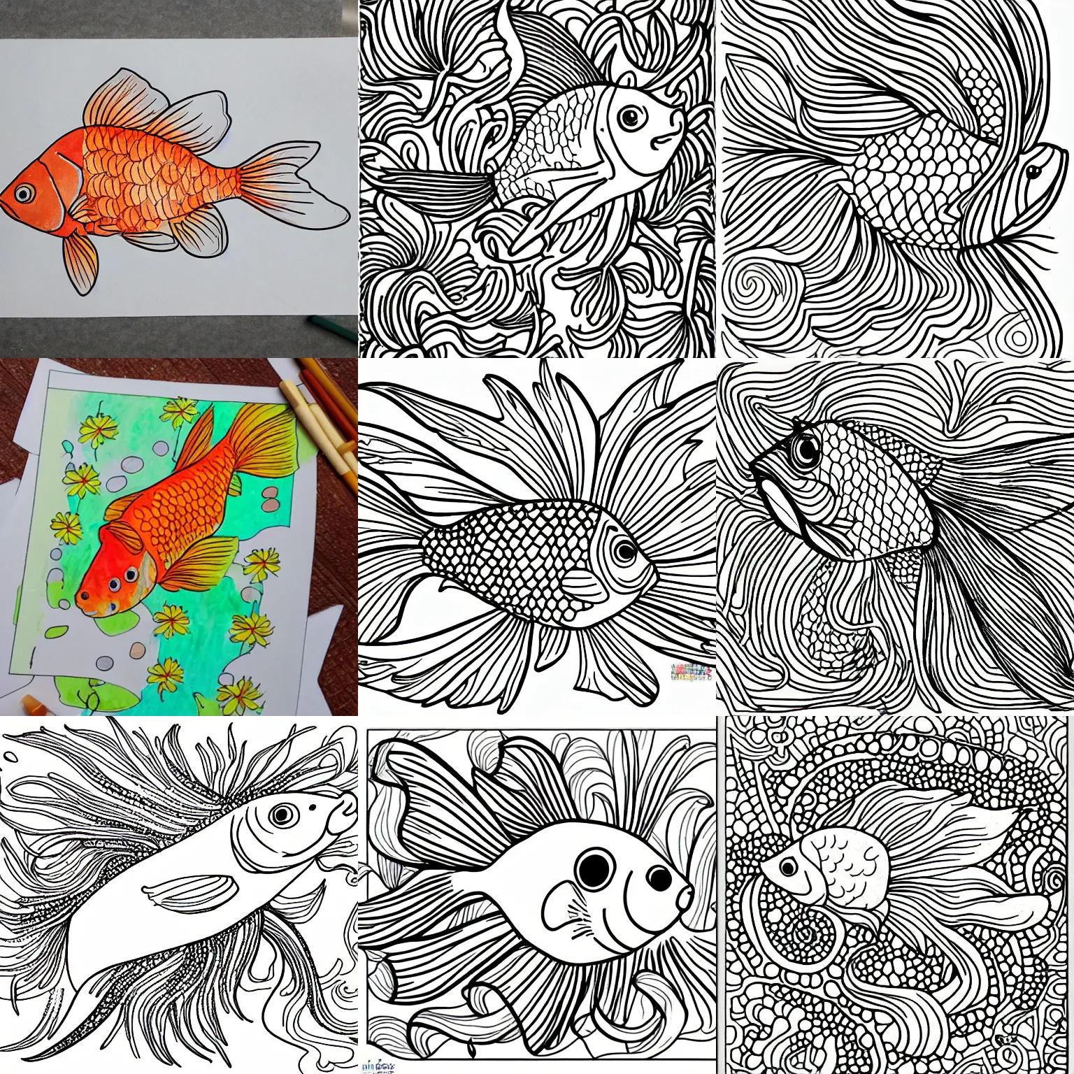 Prompt: goldfish coloring page