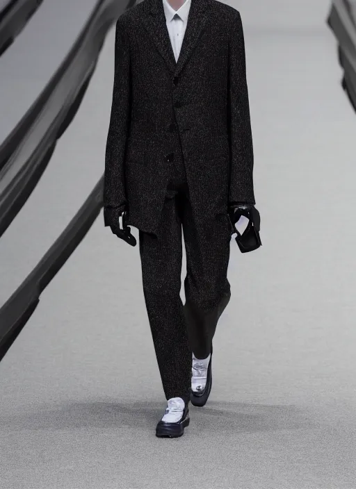 Image similar to hyperrealistic and heavy detailed balenciaga runway show of slender man, leica sl 2 5 0 mm, vivid color, high quality, high textured, real life