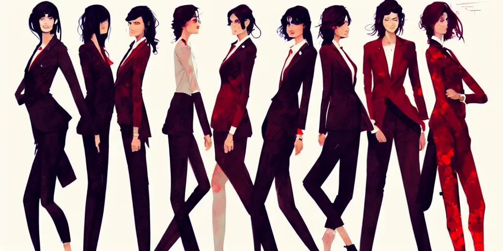 Image similar to a ultradetailed painting of multiple women in suits, by conrad roset, greg rutkowski and makoto shinkai trending on artstation