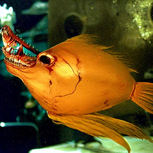 Image similar to scary deep sea fish from hell big budget horror film. Photographed in the Mariana Trench.