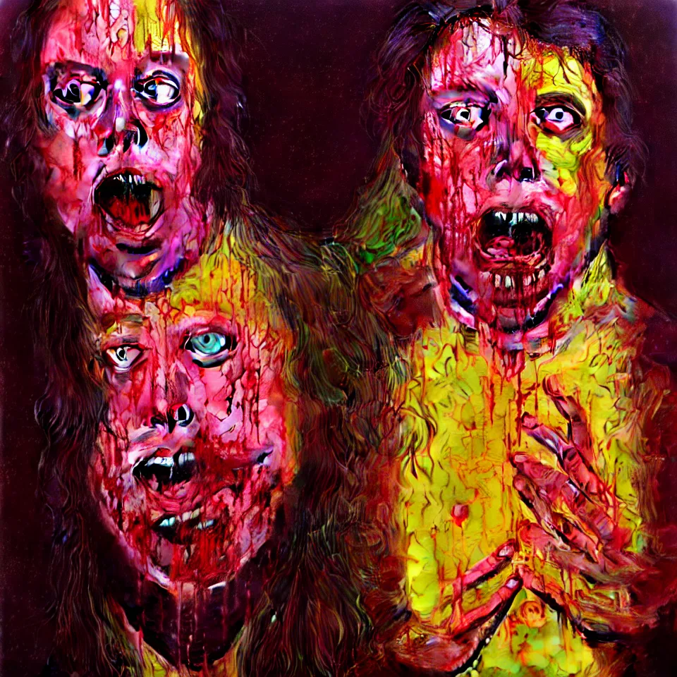 Image similar to bright psychedelic todd solondz eating rotten flesh, crying tears of blood and puking, diffuse lighting, fantasy, intricate, elegant, highly detailed, lifelike, photorealistic, digital painting, artstation, illustration, concept art, smooth, sharp focus, art by francis bacon