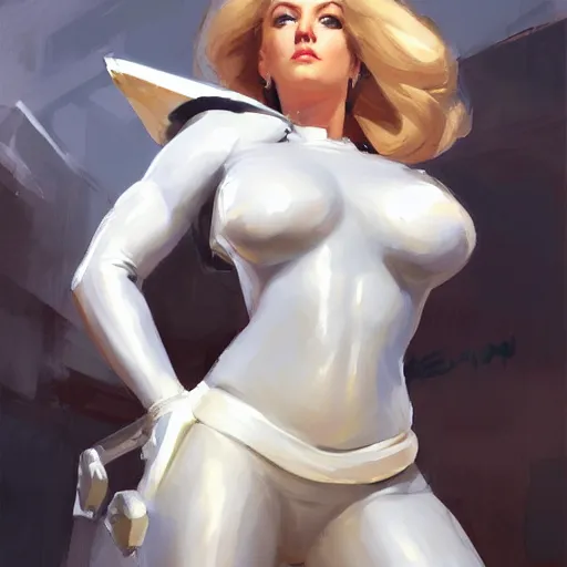 Image similar to Greg Manchess portrait painting of Emma Frost as Overwatch character, medium shot, asymmetrical, profile picture, Organic Painting, sunny day, Matte Painting, bold shapes, hard edges, street art, trending on artstation, by Huang Guangjian and Gil Elvgren and Sachin Teng