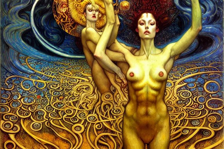 Image similar to Divine Chaos Engine by Karol Bak, Jean Delville, William Blake, Gustav Klimt, and Vincent Van Gogh, symbolist, visionary