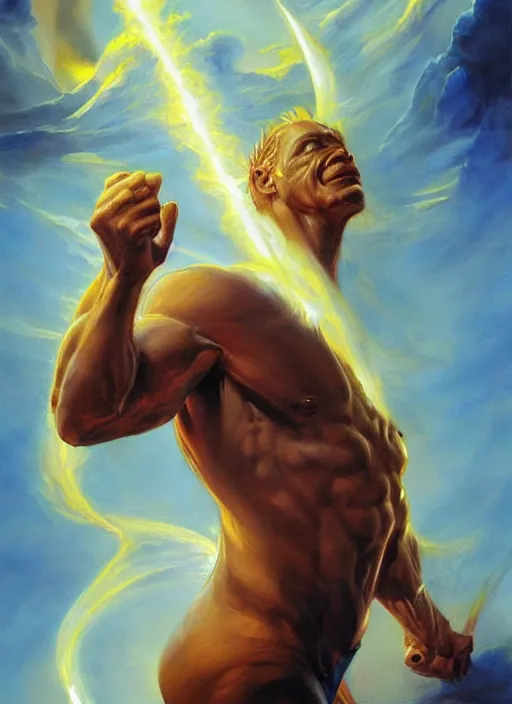 Prompt: a epic portrait of the god of light, art by boris vallejo and greg danton and denys tsiperko, detailed, hyperrealism, artstation