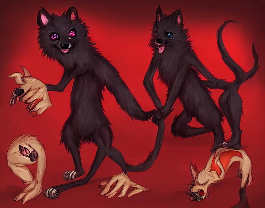 Image similar to furry - male - red - black - weasel - necromancer - fursona uhd ue 5 visual novel pc game expressions