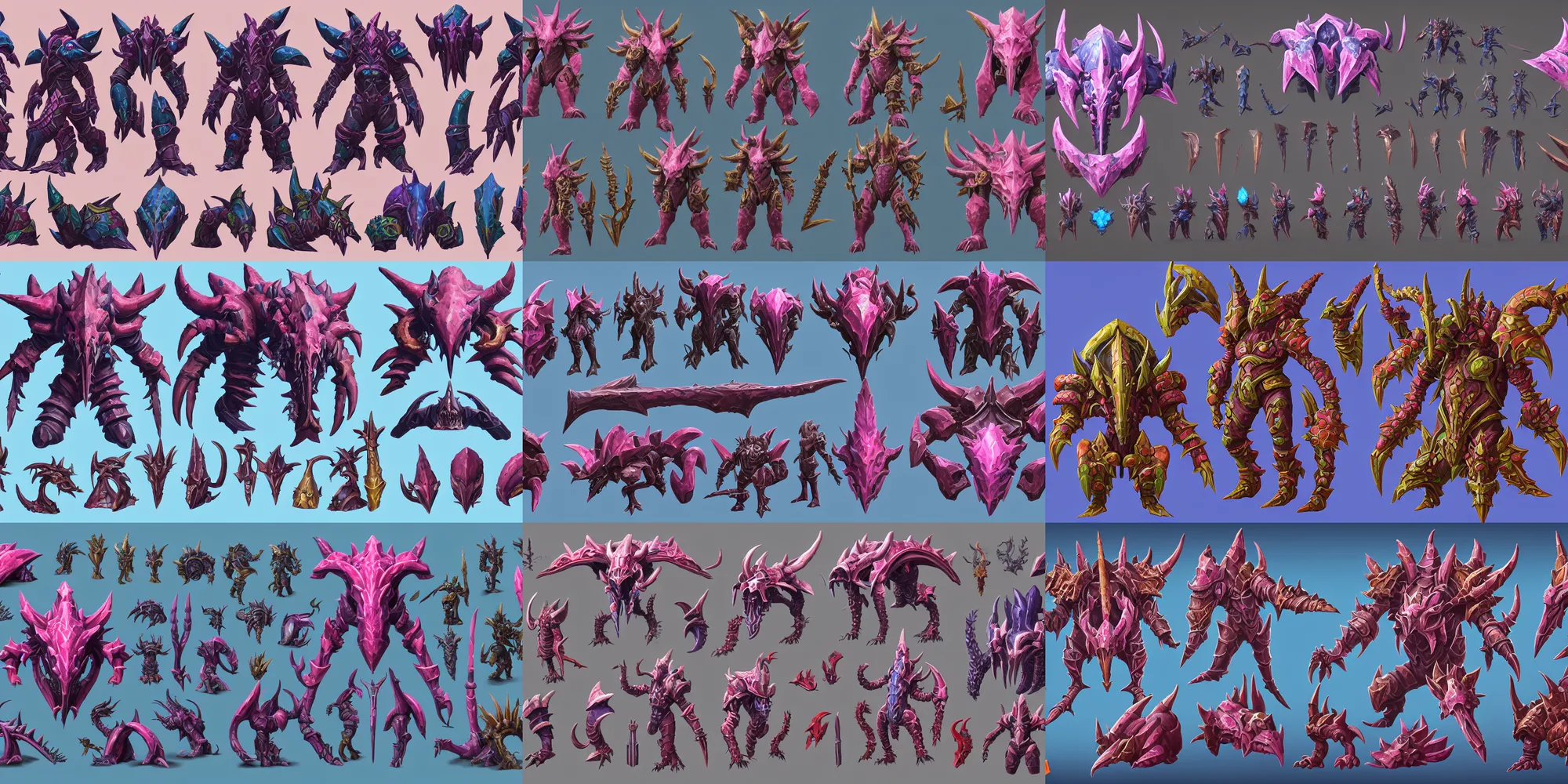 Prompt: game asset of the sims armor and shield furniture and decoration, infused with zerg hydralisk, in gouache detailed paintings, props, stylized, 2 d sprites, kitbash, arcane, overwatch, blue and pink color scheme, 8 k, close up