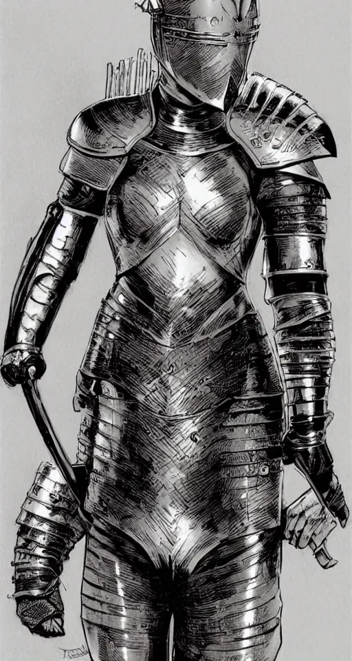 Image similar to a beautiful portrait of a female knight in armor in Travis Charest style