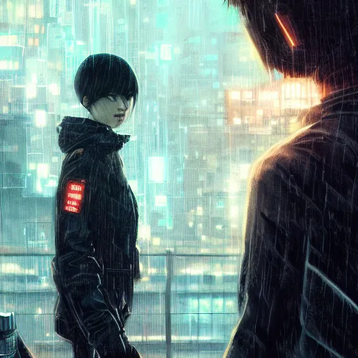 Image similar to toast, rain, techwear, streetwear, cyberpunk style outfit, greg rutkowski, artgerm, ross tran, takato yomamoto, wlop, ilya kuvshinov, intricate complexity, detailed portrait, 4 k, cinematic lighting, artstation, sharp focus, smooth, makoto shinkai