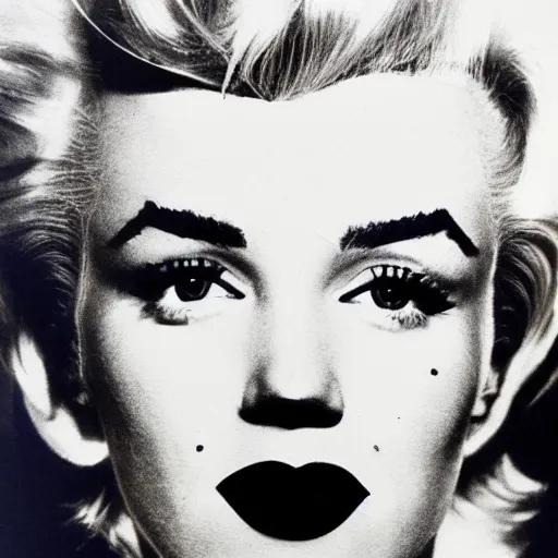 Image similar to a person who is a genetic combination of andy warhol and marilyn monroe, face and upper - body focus, detailed eyes, androgynous, photograph taken in 1 9 6 5, award winning photograph