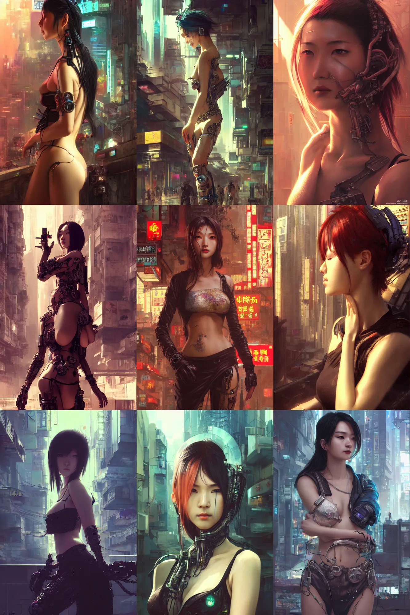 Prompt: ultra realistic beautiful cyberpunk kowloon techno art, beautiful alluring anime woman, gorgeous face and figure, sci - fi, intricate, elegant, highly detailed, digital painting, artstation, concept art, smooth, sharp focus, illustration, beautiful sunlight and shadows, art by tian zi and yuxiang chen and alphonse mucha and greg rutkowski and wlop