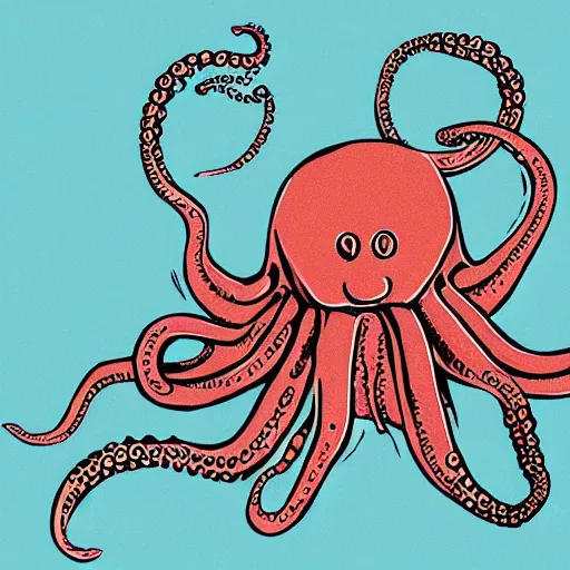 Prompt: octopus with a cat head, linocut