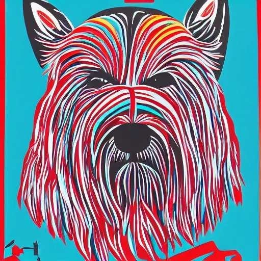 Image similar to tlingit haida lithographic, havanese dog, abstract, simple colors, lithograph print by nathan jackson and tristan - wolf reg davidson clifton guthrie maynard johnny jr.