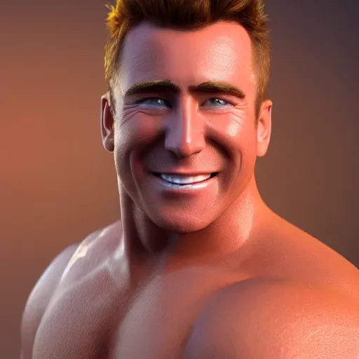 Image similar to concept art of billy herrington from Gachimuchi full round face, short smile, golden hour, medium shot, mid-shot, highly detailed, trending on Artstation, Unreal Engine 4k