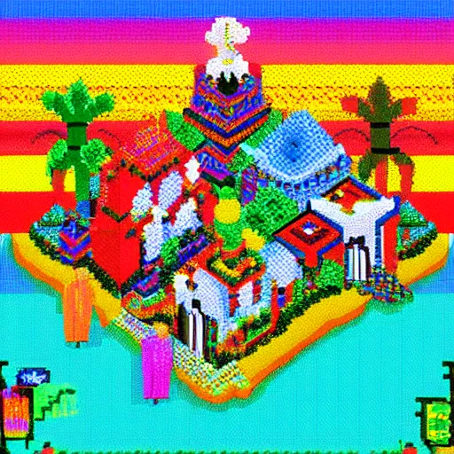 Image similar to pixel art of Colorful Mexican village