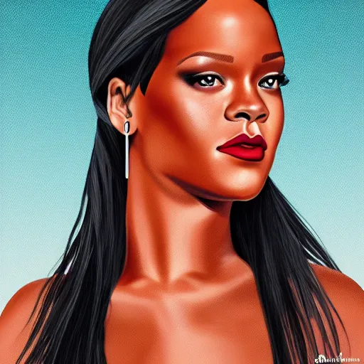 Image similar to an illustration of a rihanna long hair, digital art