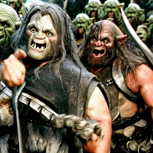 Image similar to orcs from lord of the rings in a disco party cinestill, 8 0 0 t, 3 5 mm, full - hd
