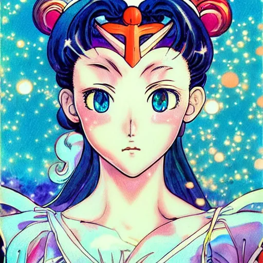 Image similar to prompt : sailor moon portrait soft light painted by james jean and katsuhiro otomo, magical eyes, inspired by evangeleon anime, smooth face feature, intricate oil painting, high detail, sharp high detail, manga and anime 1 9 9 0