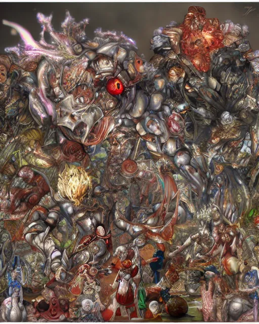 Image similar to anatomy of God by Yoshitaka Amano 4k hyper detailed trending on artstation