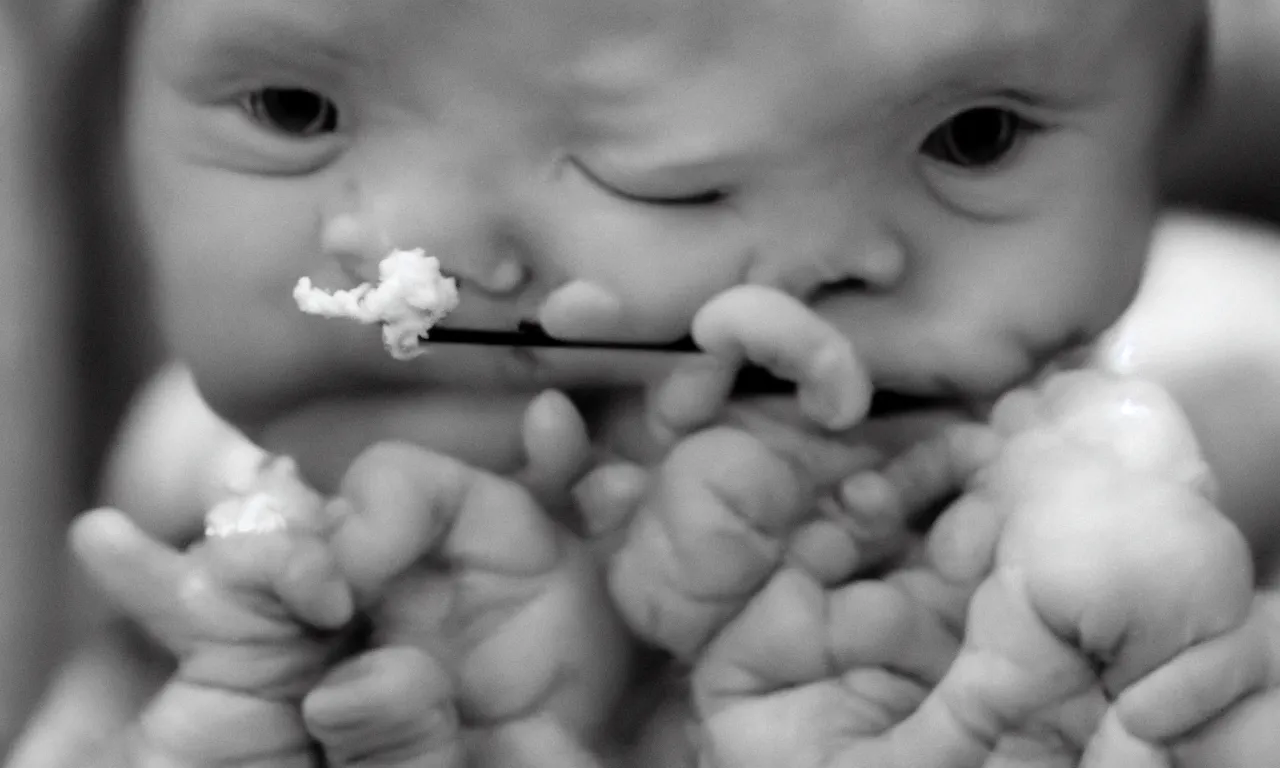 Image similar to a photograph of a baby smoking a crack pipe