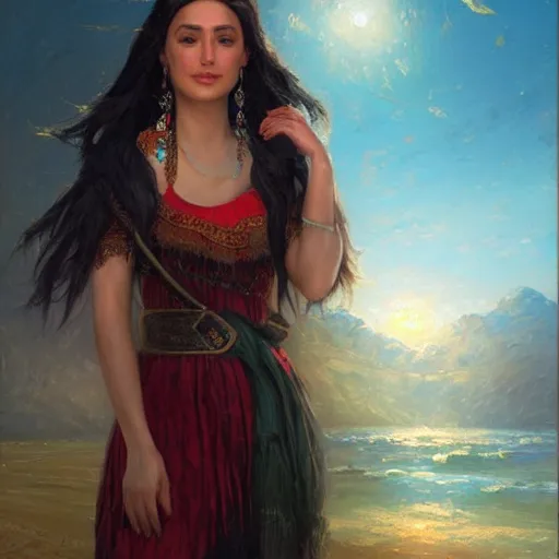 Prompt: portrait of a turkish woman ( 3 5 ) from turkey in 2 0 2 1, an oil painting by ross tran and thomas kincade
