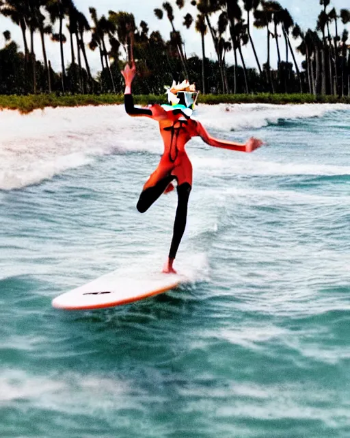 Image similar to dreamy tiktok iPhone photo of beautiful Nagisa Kaworu from evangelion having fun as a surfer in Florida, 35mm, cinematic, trending on Instagram, Asuka as a surfer model, 8k, 4k