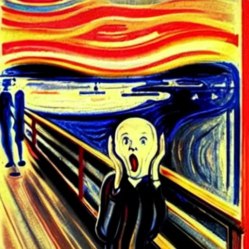 Image similar to that feeling when someone kicks you in your nuts, trending on artstation, in the style of the scream by edvard munch