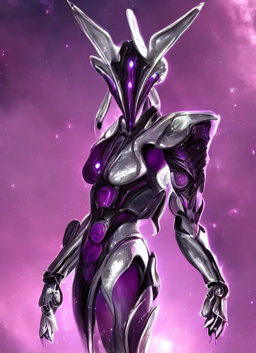 Prompt: cinematic close shot, galactic sized goddess, proportional stunning beautiful hot female warframe, sleek mecha female dragon head, metal ears, led purple eyes, smooth fuschia skin, smooth silver armor, floating in space, holding a galaxy, epic proportions, epic size, epic scale, furry art, dragon art, giantess art, warframe fanart, furaffinity, octane