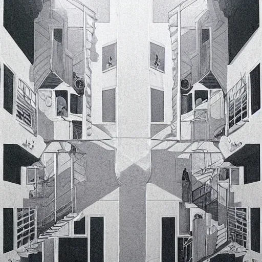 Image similar to a flood of slime in a bright white hallway with many doors and many stairs, Mc Escher architecture, epic composition, by Makoto Shinkai