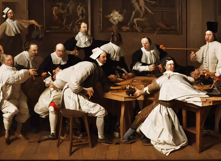 Image similar to the anatomy lesson of nicolaes tulp. fashion photography.