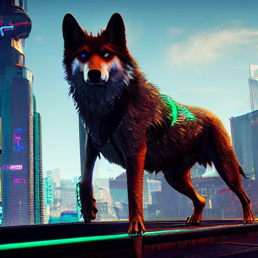 Image similar to 3d render of detective canis lupus wolf in cyberpunk 2077