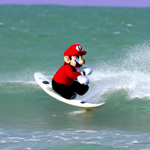 Image similar to super mario panda bear surfing