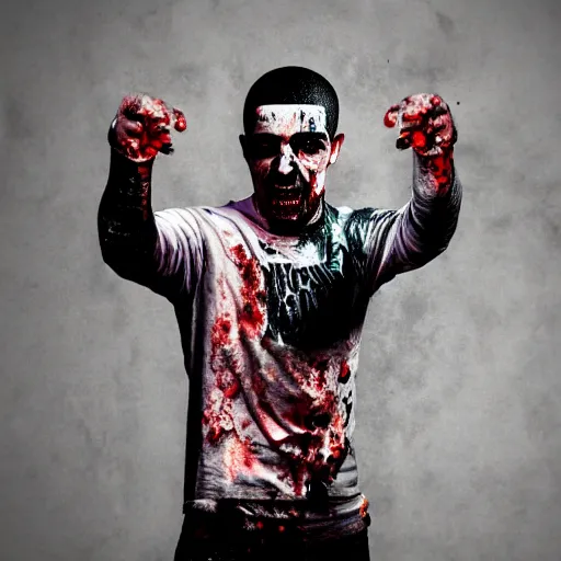 Prompt: drake as a zombie highly rendered, lit from above