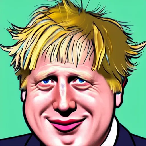 Prompt: Boris Johnson in the style of Studio Ghibli and Dan Munford