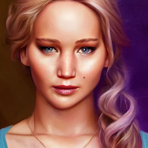 Image similar to a portrait of jennifer lawrence as a pixar character, beautiful, elegant, extremely detailed digital art, trending on artstation hyper realistic matte painting, by wlop, artgerm