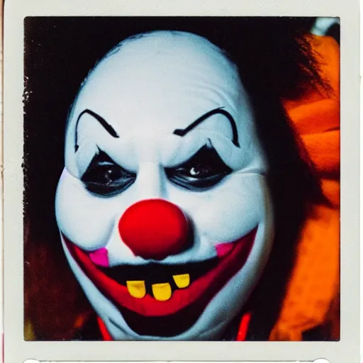 Image similar to polaroid of a screaming clown halloween mask