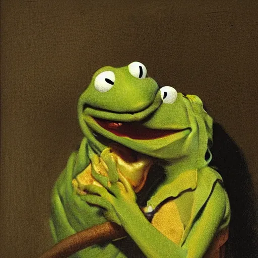 Image similar to “Kermit the Frog Devouring His Son” by Francisco Goya